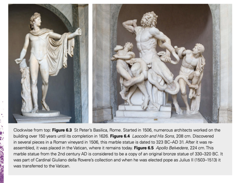 Classical sculpture influence: Apollo Belvedere and Laocoön